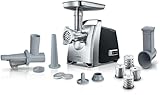 Bosch Tritacarne ProPower MFW68660, 800 W, Potenza Blocco Motore 2200W per Grandi Quantità, Grande Maneggevolezza, Funzione Reverse, Tanti Accessori Inclusi, Nero, Acciaio Inox