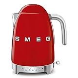 Smeg, Bollitore Temperatura Variabile KLF04RDEU 1,7L, Più Livelli di Temperatura, Filtro Anticalcare Lavabile, Autospegnimento di Sicurezza, Indicatore Livello Acqua, Avvolgicavo, Potenza 2400W, Rosso