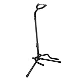 Amazon Basics Supporto Pieghevole Regolabile per Chitarra con Manico per Chitarre Acustiche, Elettriche, Bassi, Banjo e Ukulele da 26 Pollici, Telaio in Ferro con Imbottitura in Gomma Morbida, Nero