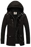 WenVen Giacca Militare Calda Invernale Cappotto con Cappuccio Staccabile a Vento Parka da Esterno Media Lunga Giubbotto Imbottito in Cotone Uomo Nero M