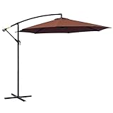Outsunny Ombrellone da Giardino 3x3m con Tettuccio Regolabile, Base a Croce, Prese d'Aria, Manovella, Ombrellone Decentrato Inclinabile in Acciaio e Poliestere, per Cortile Terrazza, Marrone