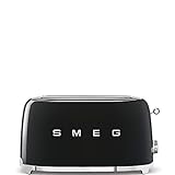 Smeg, Tostapane 2x4 TSF02BLEU, 2 Scomparti da 36mm, 6 Livelli di Doratura, Funzione Riscaldamento, Scongelamento e Bagel, Espulsione Automatica del Pane, Cassetto Raccoglibriciole, 1500W, Nero