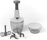 Meridiana CHEF ROTOR Mixer Tritatutto Manuale - Tritatutto da Cucina con 5 Lame in Acciaio Inox - Senza Corrente o Batterie - Doppio Contenitore Incluso 900 + 400 ml (Bianco)