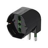 Vimar RI.00305 Adattatore semplice SICURY 250 V~ sfalsato - max 1500 W, spina 2P+T 16 Astandard italiano tipo S17, una presa 2P+T 16 A universale standarditaliano tipo P40 a 90°, nero, NERO