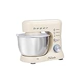 BEPER BP.200 Impastatrice Planetaria professionale 4,5L, Potenza 1000W, 8 Velocità e Funzione Pulse - Frusta, Paraschizzi e Gancio Inclusi, Bianco