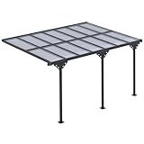 Outsunny Pergola Addossata da Giardino 4.4x3m, Gazebo Pergola per Esterni in Policarbonato e Alluminio, Installazione Regolabile, Grigio