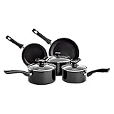 Amazon Basics 5 Pezzi Batteria da Cucina a Induzione - Antiaderente, Alluminio, con Coperchi, Nero