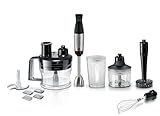 Bosch Serie 6 Frullatore a Immersione ErgoMaster MSM6M673, 1000 W, Ergonomico, Regolazione Dinamica della Velocità, Lame in Acciaio Inox, Tanti Accessori Inclusi, Bicchiere Graduato, Nero