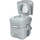 COSTWAY 20L Toilette Portatile con Serbatoio d'Acqua Rimovibile a Maniglia, WC Chimico da Esterno per Campeggio, Water Portatile per Adulti e Anziani, Supporto Carico 150kg, 36 x 42 x 43 cm (Grigio)