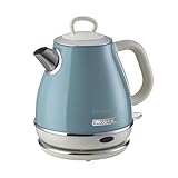 Ariete Bollitore Vintage 2868, Bollitore Elettrico con Base Cordless a 360°, Spegnimento Automatico, Capacità 1 L, Acciaio Inossidabile, 1600W, Celeste