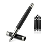 TIESOME Penna stilografica con pennino fine, con 6 cartucce di inchiostro da 2,6 mm, set regalo con converter e custodia in metallo nero opaco (punta fine da 0,5 mm)