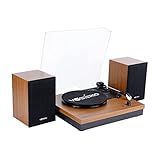 Vosterio Giradischi, Giradischi Vinile a Cinghia a 3 Velocità con Ingresso e Uscita Bluetooth, Lettore Vinile Contrappeso Regolabile e Cartuccia Magnetica, Altoparlante Esterno 2 x15 w rms, Noce