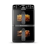 Philips Airfryer Serie 4000, Friggitrice ad Aria Doppio cestello Verticale da 10L, Tecnologia RapidAir, Funzione Sync, Rivestimento in ceramica no PFAS, Finestre, 45% più piccola (NA460/00)