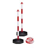 IWOFER 2 Paletti di Delimitazione con Catena 3 metri, Base Riempibile, Barriera di Sicurezza in Plastica Bianca e Rossa per Cantieri, Eventi e Parcheggi