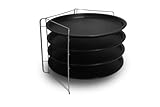 FORMEGOLOSE ™, set di 4 stampi per pizza, 34 cm, in acciaio con doppio strato di rivestimento antiaderente, colore nero e 1 griglia
