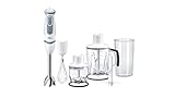Braun MQ5245WH Minipimer con 5 ANNI DI ASSISTENZA, Frullatore ad immersione, 1000W, 4 accessori, 21 velocità di lavorazione, antischizzo, bianco/grigio