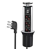 EXTRASTAR Multipresa da scrivania a scomparsa con 2 USB, 3 prese italiane, multiprese torretta retrattile con protezione multipresa per cucina, piani di lavoro, ufficio