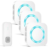 AIMAX Campanello Senza Fili Da Esterno con 1 Trasmettitore e 3 Ricevitori,Portata 400m,Wireless Doorbell,IP55 Impermeabile,55 Melodie e 5 Livelli di Volume,Indicatori LED,Per Casa/Porta d’Ingresso