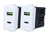 2 Pezzi Presa USB C da Muro 3.1A, Ricarica Veloce, Compatibile Con Bticino Matix, 2 Uscite USB Tipo A + USB Tipo C, Occupa 1 Modulo
