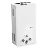 Xverycan Scaldabagno a Gas 12 LPM, 24 KW Scaldino a Gas GPL, Avvio con Solo 0,25 Bar di Pressione Bassa, Doppia Accensione, Modalità Stagionale per Risparmiare Gas, Esterno e Interno