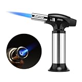 Ankway Bruciatore flamber da cucina, ricaricabile, bruciatore a gas butano regolabile con serratura di sicurezza per crema brulee,butano non incluso (Argento)