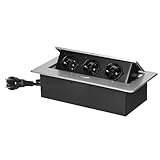 Miratic Multipresa a Scomparsa con Bordo Piatto Ciabatta Estraibile Presa da Incasso Retrattile Vari Colori Cavo da 1,5 m 3x2 Poli e Terra Schuko (argento)