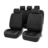JNNJ Set di coprisedili per auto, set di coprisedili anteriori posteriori, in pelle, traspiranti, set completo di protezione per sedili, comodi coprisedili per auto, colore: nero