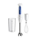 Braun MultiQuick3 MQ30.051M Minipimer, Frullatore ad Immersione Tecnologia PowerBell VPlus, Tecnologia Tedesca, 2 Velocità, Tecnologia Anti Schizzi, Bicchiere 600ml, Frusta a Filo, 900W, Bianco/Blu