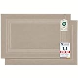 Komfortec - Set di 2 Tappetini da Bagno, Tappetini in Spugna per Doccia, Lavabili, Assorbenti e a Rapida Asciugatura – 600 g/m², 100% Cotone, 50x70 cm, Beige