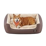 Feandrea Cuccia Cane Interno, Cuccia per Cani e Animale Domestico, Tappeto Rimovibile e Reversibile, Bordi Rialzati, Fondo Antiscivolo, L, 85 x 65 x 21 cm, Marrone Caffè e Beige Sabbia PGW04Z