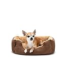 lionto Letto per cani con cuscino reversibile e base antiscivolo, cuscino robusto con ingresso basso per cani e gatti di ogni età, 50x37 cm, cuccia accogliente, marrone/beige