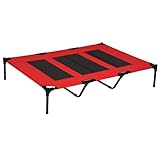 PawHut Lettino per Cani di Taglia XX-Grande Fino a 50kg max Rialzato con Borsa da Viaggio e Piedini Antiscivolo, Brandina per Cani e Gatti in Metallo e Tessuto Oxford, 122x92x23 cm, Rosso