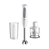 Braun MultiQuick 5 MQ50.201M, Minipimer con 5 ANNI DI ASSISTENZA, Tecnologia PowerBell Plus, Asta in Acciaio Inox, Tritatutto 350ml e Bicchiere 600ml, 1000W, nuovo modello, Bianco
