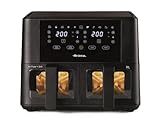 Ariete 4631 Friggitrice ad aria Doppia 9L, 2400W, Capacità totale 9L, 11 programmi, Multifunzione, Fino a 3,6 kg di fritto Temperatura fino a 200°C, Doppio cestello, BPA Free, Nero