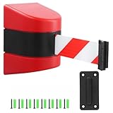 QWORK® Barriera a nastro retrattile da 10 m - rosso/bianco - alloggiamento a parete in plastica ABS - funzione di bloccaggio - per il controllo della folla durante gli eventi