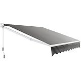 COSTWAY Tenda da Sole per Esterno Avvolgibile, Tenda da Sole a Bracci Estensibili con Telaio in Alluminio e Tettuccio Resistente al Sole e Impermeabile e Manovella (Grigio, 295 x 250 cm)