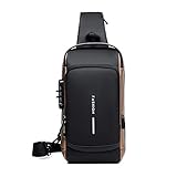 FANDARE Antifurto Borsa Petto Affari Borse a Tracolla Borsa con USB Borsa a Spalla per Uomo Viaggio Escursionismo Bici Campeggio Escursione Impermeabile Multi-Tasche Piccolo Zaino, Nero/Marrone, L,