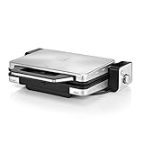 WMF Lono Griglia a Contatto 2 in 1, Griglia Elettrica in Acciaio Inossidabile Cromargan® 18/10, Griglia con Controllo della Temperatura, Formato Compatto, Superficie Antiaderente, Potenza 2100 W
