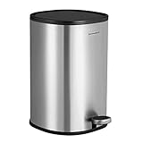 SONGMICS Pattumiera 5L, con pedale in acciaio, secchio interno e coperchio, maniglia con chiusura discreta, ermetica, per bagno, WC, argento e nero LTB14NL