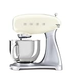 Smeg, Impastatrice Planetaria SMF02CREU, 10 Velocità, Smooth Start, Ciotola da 4,8 L, Sicurezza Blocco Motore, Frusta Filo, Frusta Piatta, Gancio e Coperchio Versatore in Dotazione, 800W, Panna