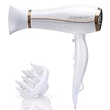 Aigostar Luna — Asciugacapelli Professionale 2200W Ionico Negativo con motore DC, 2 Velocità 3 Impostazioni di calore e pulsante Cool. Incluso Concetratore e diffusore. Pieghevole. Bianco
