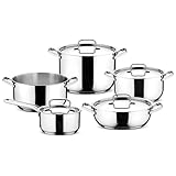 Lagostina Sfiziosa, Set di 9 Pentole con Fondo Lagoseal Plus per Tutti i Piani Cottura, Rivestimento in Acciaio Inox per Rapido Riscaldamento e Cottura Uniforme, Design Elegante di Lunga Durata