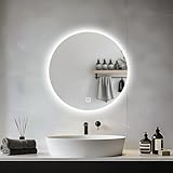 JAMUBOCHE Specchio LED rotondo 50 cm, luci retroilluminate, doccia-rasatura, montaggio a parete, dimmerabile, 3 colori