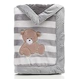Landor - Coperta per bambini a doppio strato, in flanella morbida, invernale e calda, a strisce, coperta per passeggino, comoda coperta