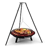 Blumfeldt Arco Trino - Braciere da Giardino, Griglia Barbecue Sospesa con Treppiede, Griglia Ø 70 cm, Braciere Ø 96 cm, Acciaio Inox, Sospensione a Fune con 5 Ganci, Carbone
