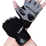 SAWANS Guanti da palestra per sollevamento pesi, per uomini e donne, supporto per il polso imbottito con presa extra per la protezione del esercizi fitness ciclismo (cinturino da polso lungo, L)