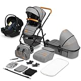 LIONELO Amber Passeggino Trio 0-22 kg Passeggino set 3-in-1: Passeggino + Navicella + Ovetto per neonato e bambini 0 fino a 48 mesi o 22 kg Regolabile e pieghevole, Ruote grandi, Cappotina XXL
