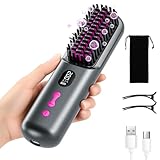 Spazzola Lisciante per Capelli 9600mAh, Spazzola Lisciante Senza Fili 40 Milioni di Ioni Negativi, Riscaldamento Rapido, Pettine Lisciante per Capelli per Viaggio, 4 Livelli di Temperatura (Grigio)