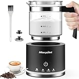 Milk Frother, Morpilot Montalatte Elettrico in Vetro, 4 in 1 Funzione, Bello da Vedere, Capacità 250ml per Schiumare o 500 ml per Riscaldare, Design Diviso, Nero