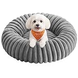 Feandrea Cuccia per Cani e Gatti di Taglia Media, Diametro di 60 cm, Lettino per Animali Domestici, Cuscino Lavabile, Tappeto Soffice, Imbottitura Morbida, Grigio Tortora PGW302GD01